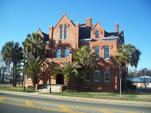 Old red brick courthouse.