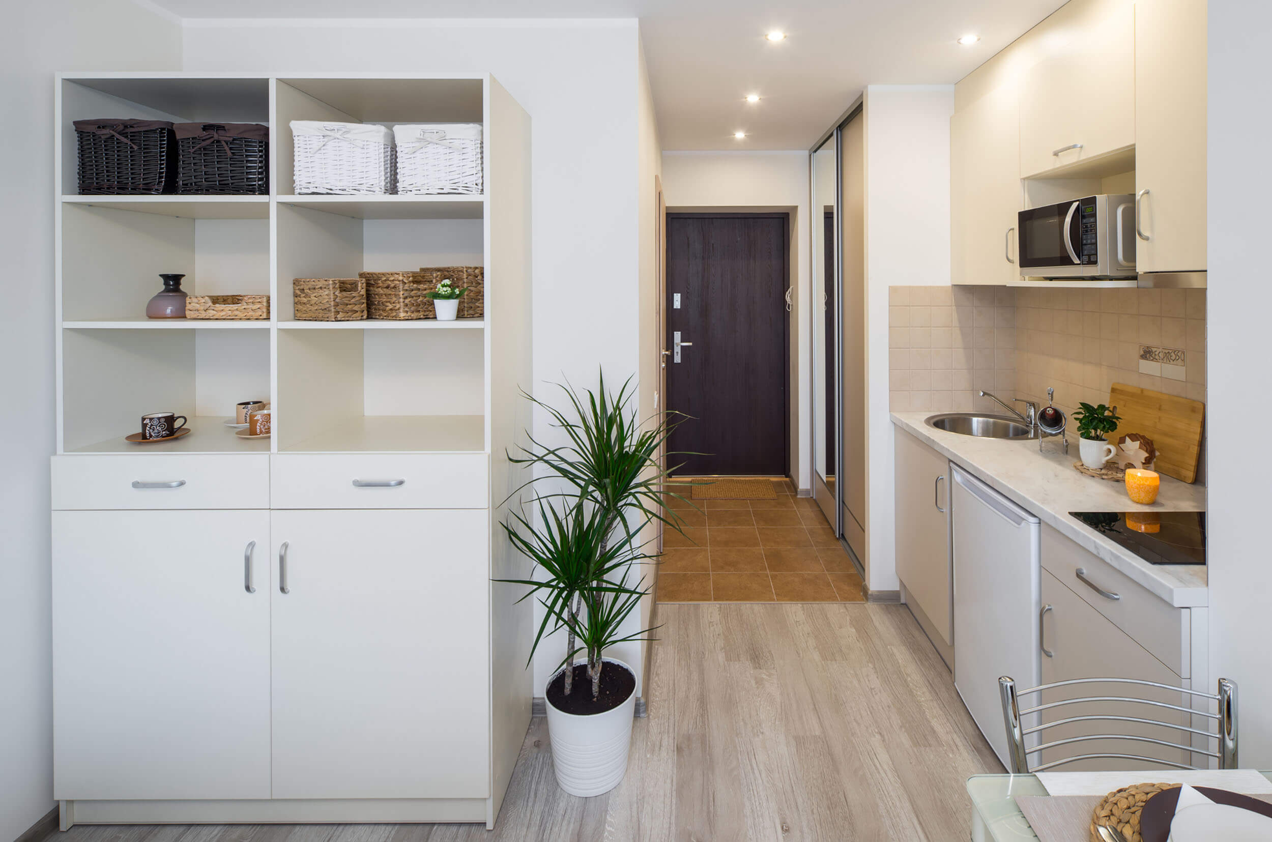 Small apartment with kitchen and cabinet
